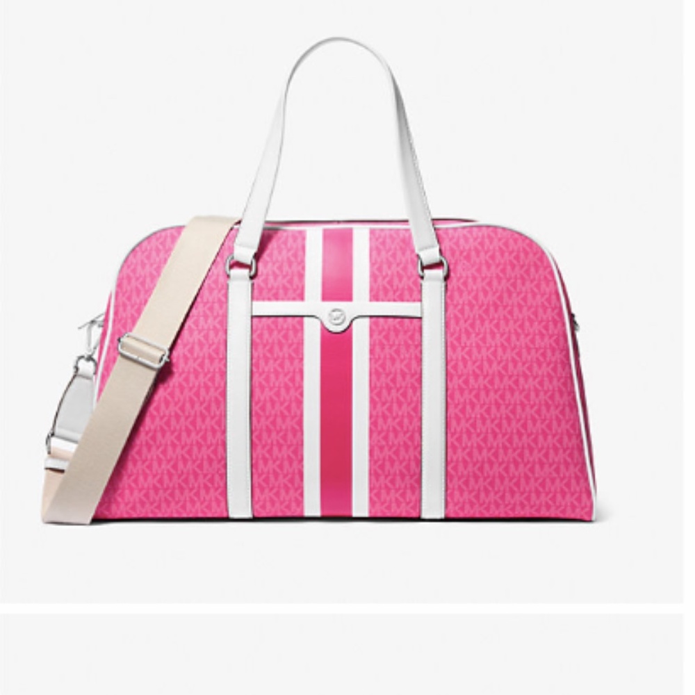 Jet Set Travel Extra-Large Striped Signature Logo Weekender Bag Michael Kors